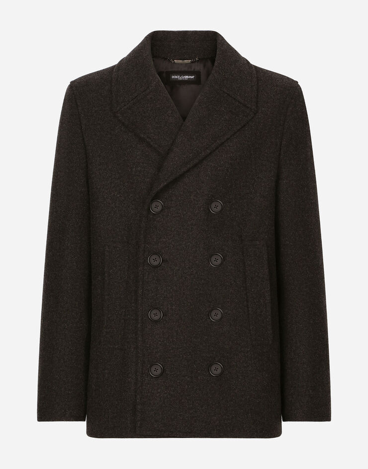 Dolce&Gabbana Double-breasted wool pea coat with branded tag Grey G036DTHUMQQ