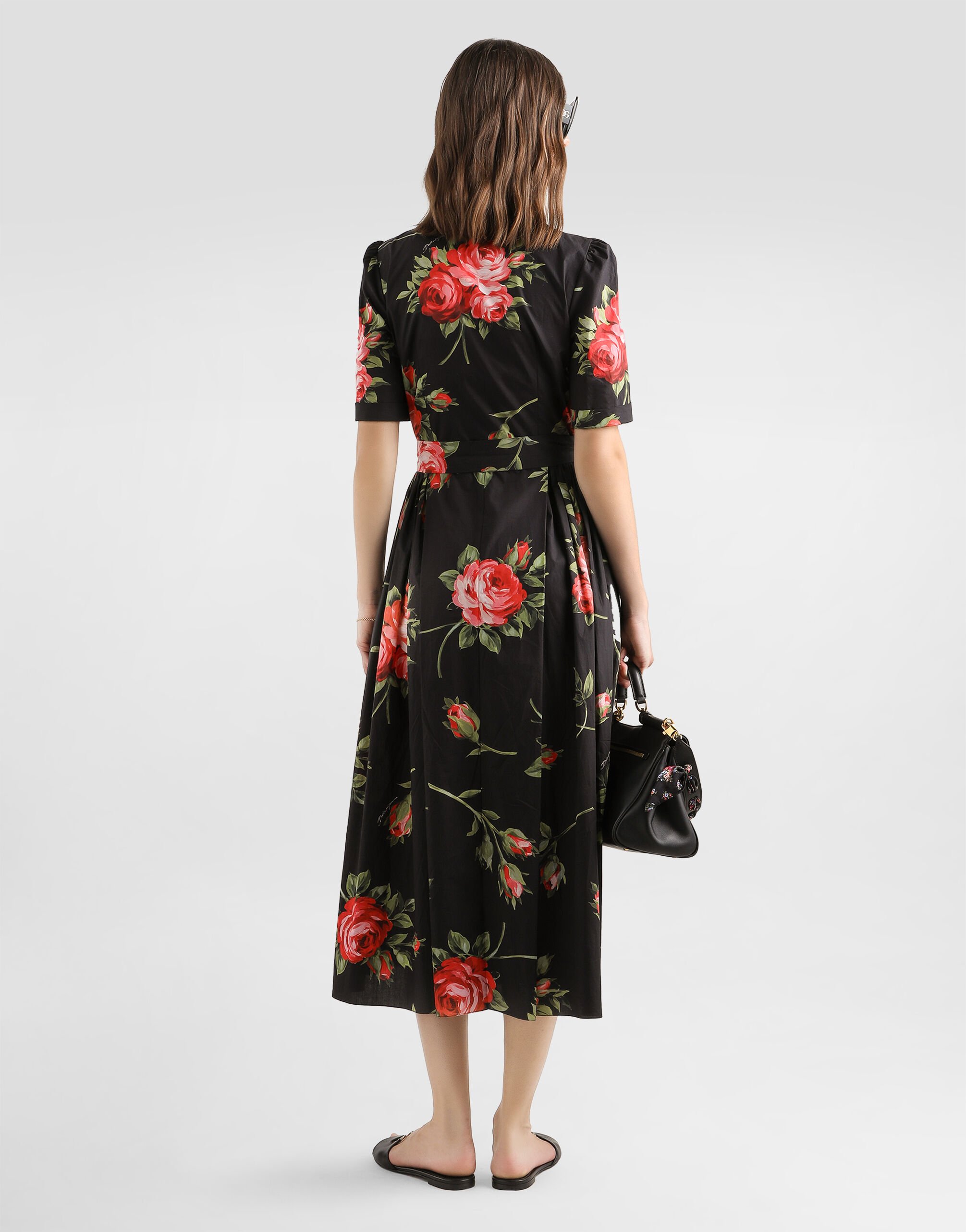 Rose bouquet-print poplin shirt dress in Multicolor for Women