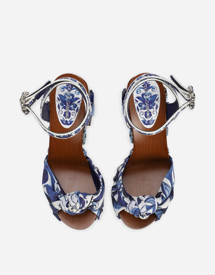 Dolce & Gabbana Majolica-print canvas wedge sandals with gemstones Multicolor CV0060AB622