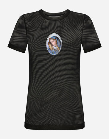 Dolce&Gabbana Tulle T-shirt with sacred image patch Multicolor F8U26ZGDBUA