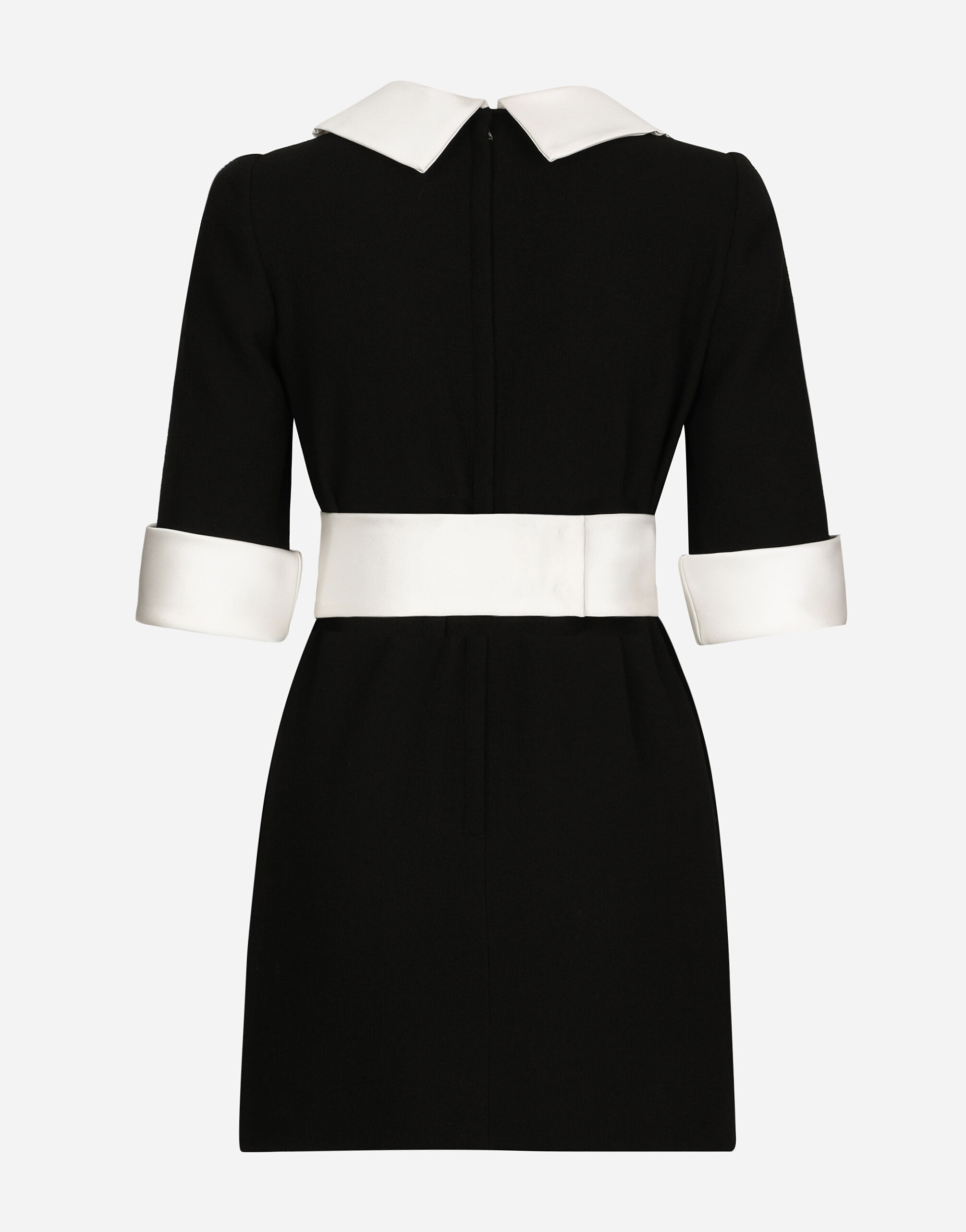 Short wool crepe dress with satin details in Black for Women