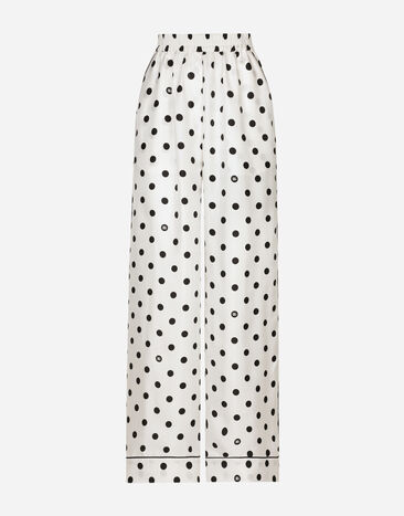 Dolce & Gabbana سروال بيجامة حرير بطبعة منقطة مطبعة FTC63THI1BE