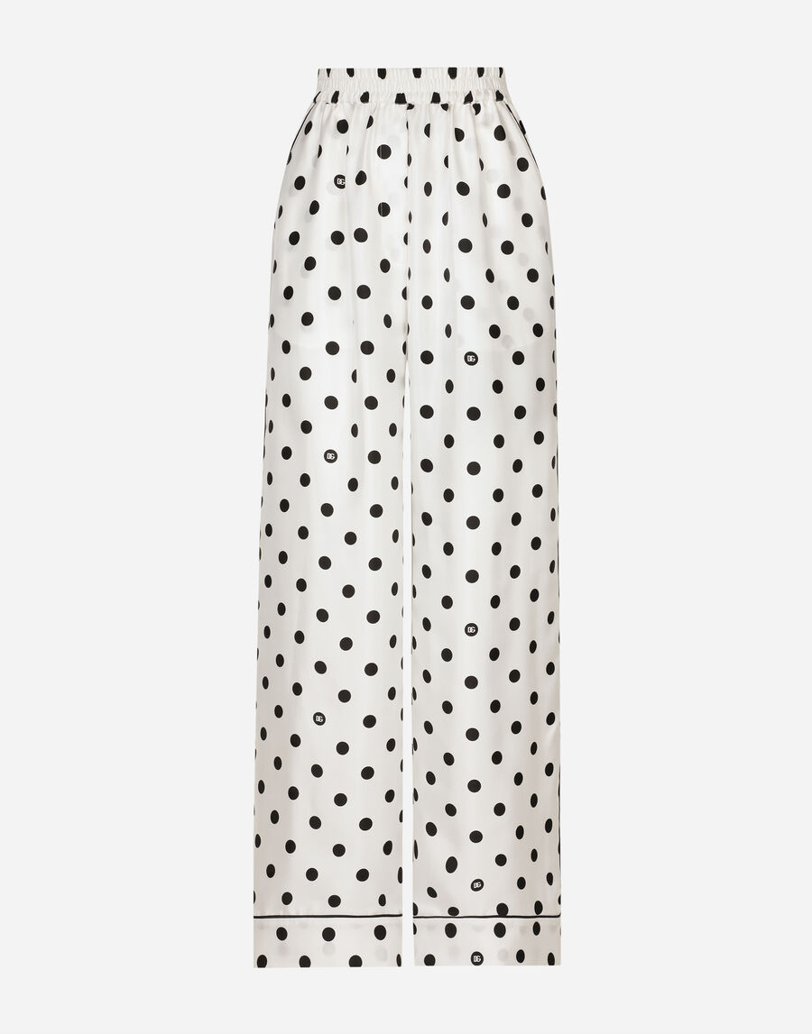 Silk pajama pants with polka-dot print