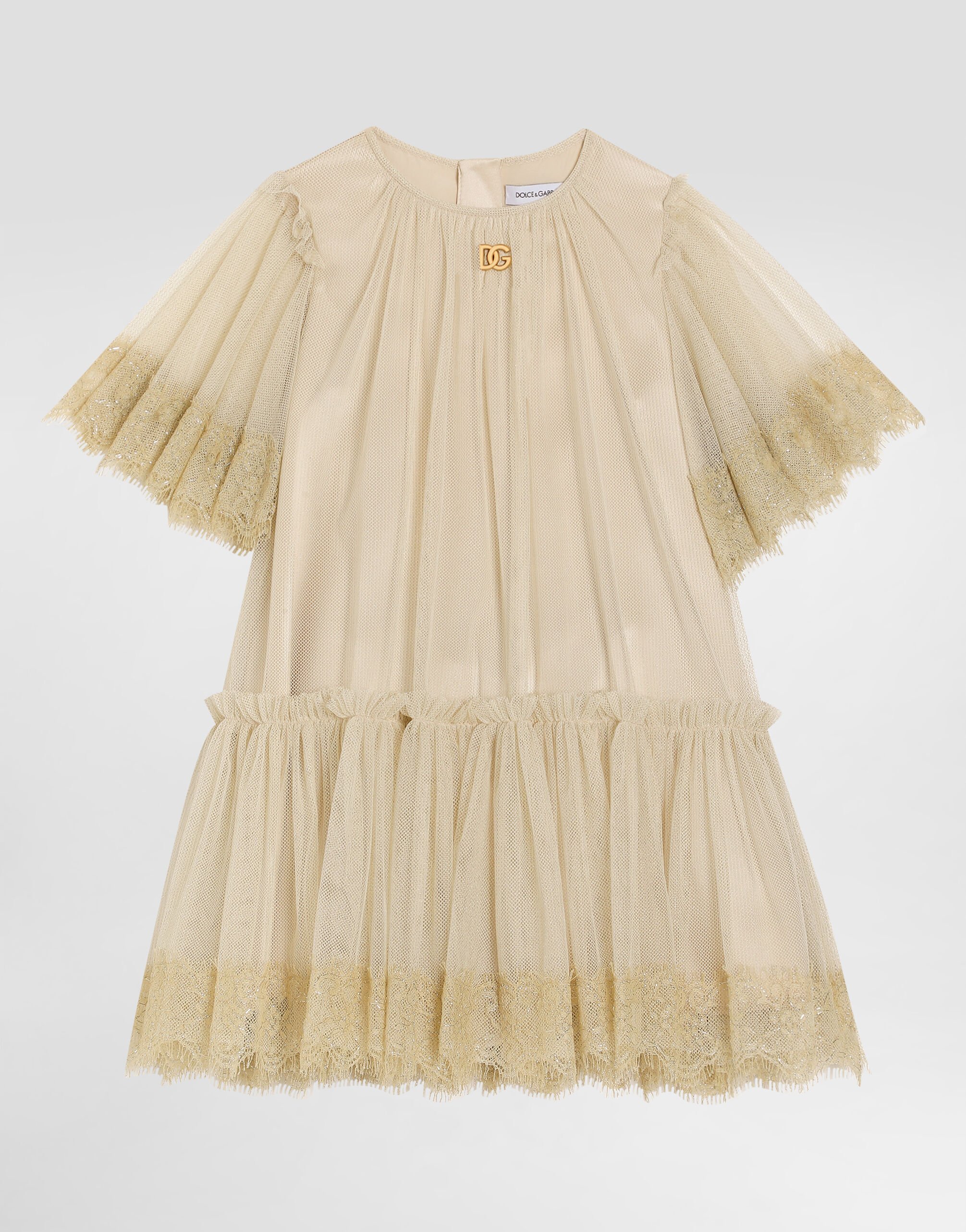 Lurex tulle dress in Beige for Girls Dolce Gabbana US