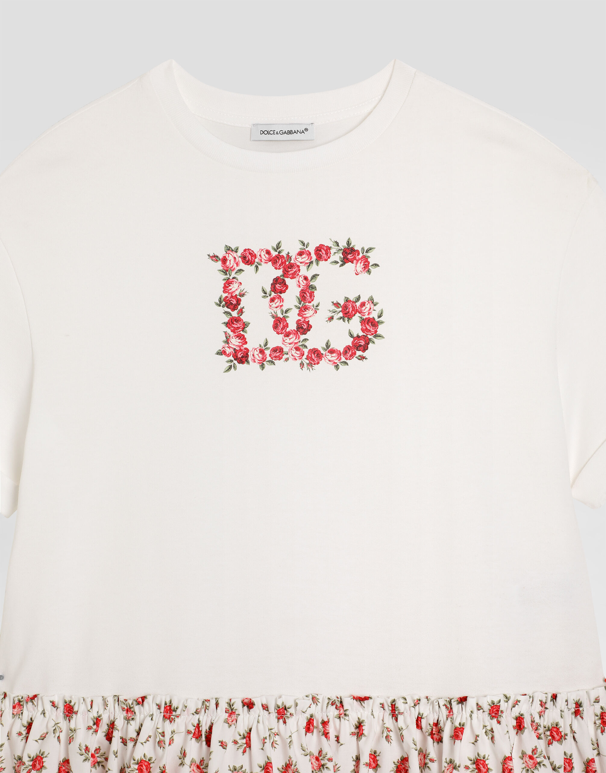 Small rose-print dress with DG patch in Multicolor for Girls