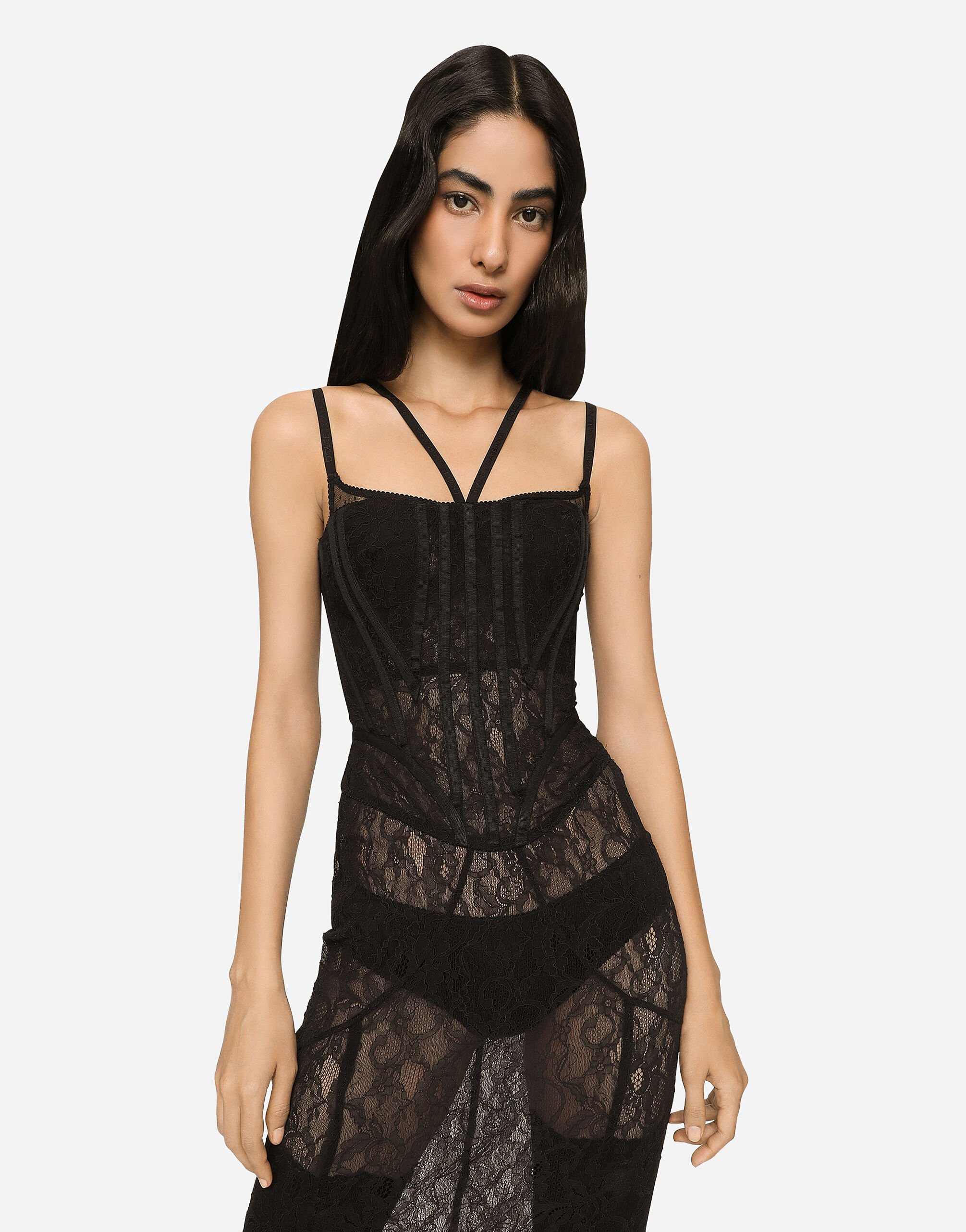Long lace corset dress in Black for Women Dolce Gabbana US