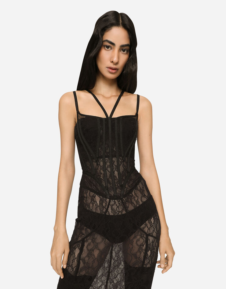 Dolce & Gabbana فستان كورسيه دانتيل طويل أسود F6CLTTFLUBM