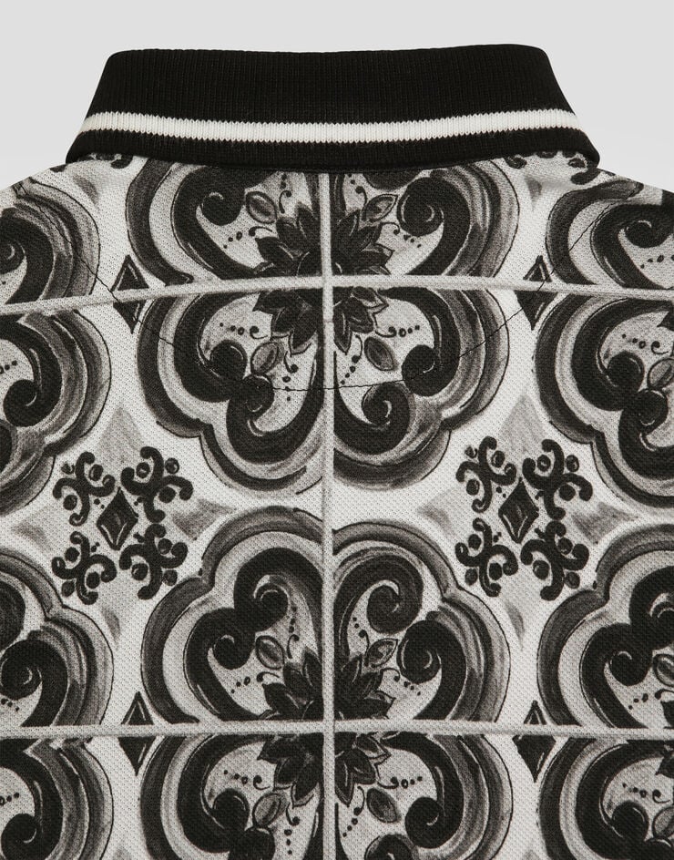 Dolce & Gabbana Majolica-print short-sleeved piqué romper with DG embroidery Multicolor L1JO7AG7PCD