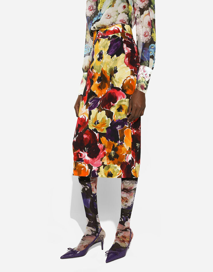 Dolce & Gabbana Jupe mi-longue en cady à imprimé fleurs abstraites Imprimé F4CS8TFSIBE