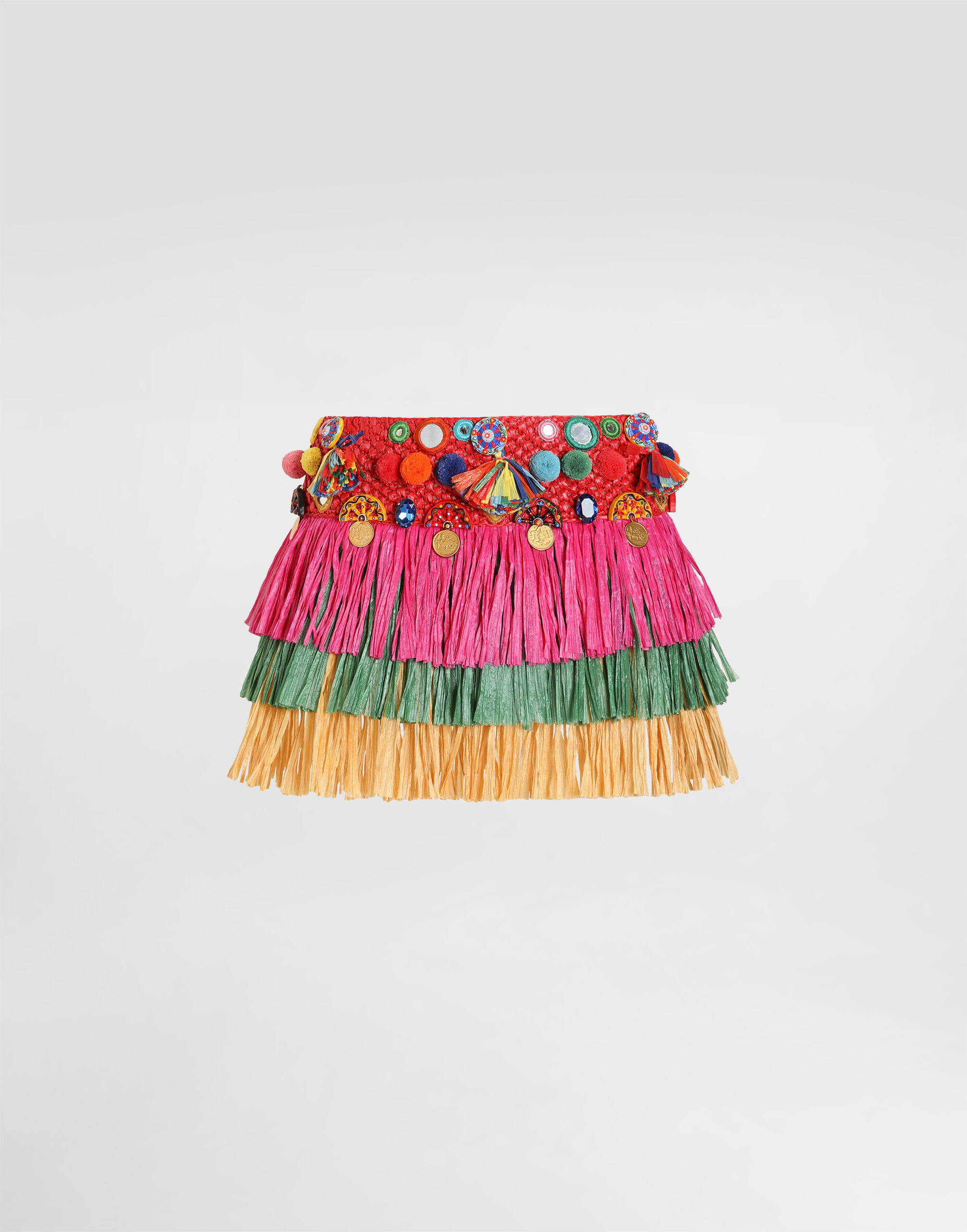 Raffia miniskirt with applications in Multicolor for Women
