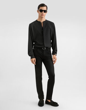 Dolce & Gabbana Martini shirt in silk jacquard with logo Black G5LF8TFJ1KB