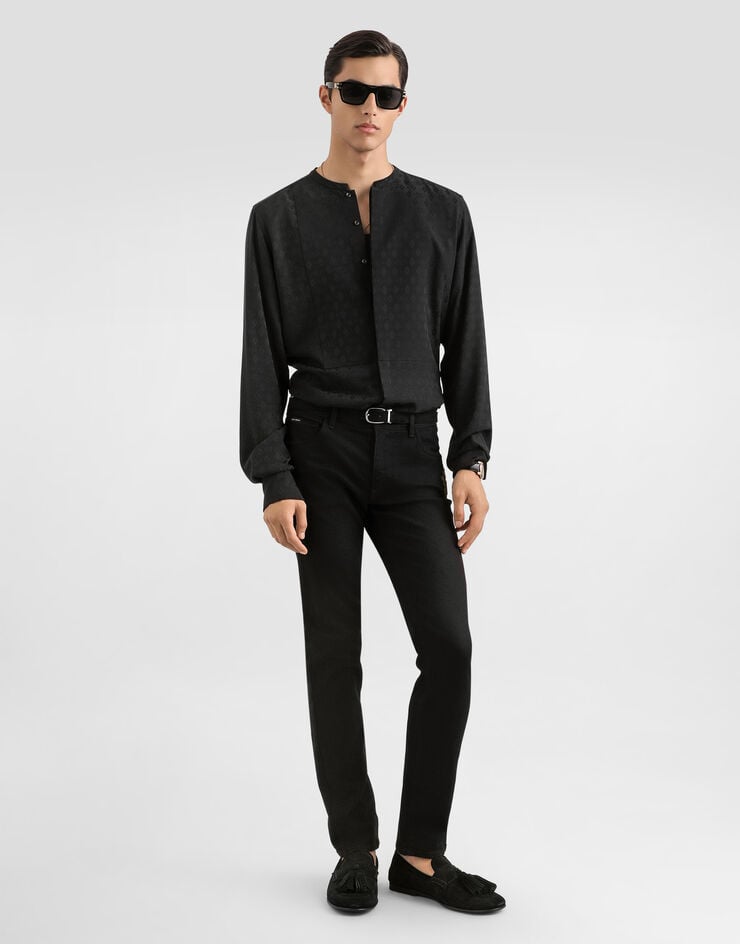 Dolce & Gabbana Martini shirt in silk jacquard with logo Black G5LF8TFJ1KB