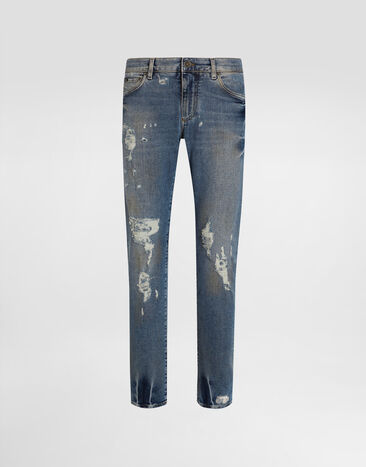 Dolce & Gabbana Jeans Slim aus Baumwollstretch mit Plakette Mehrfarbig GY07CDG8MV3