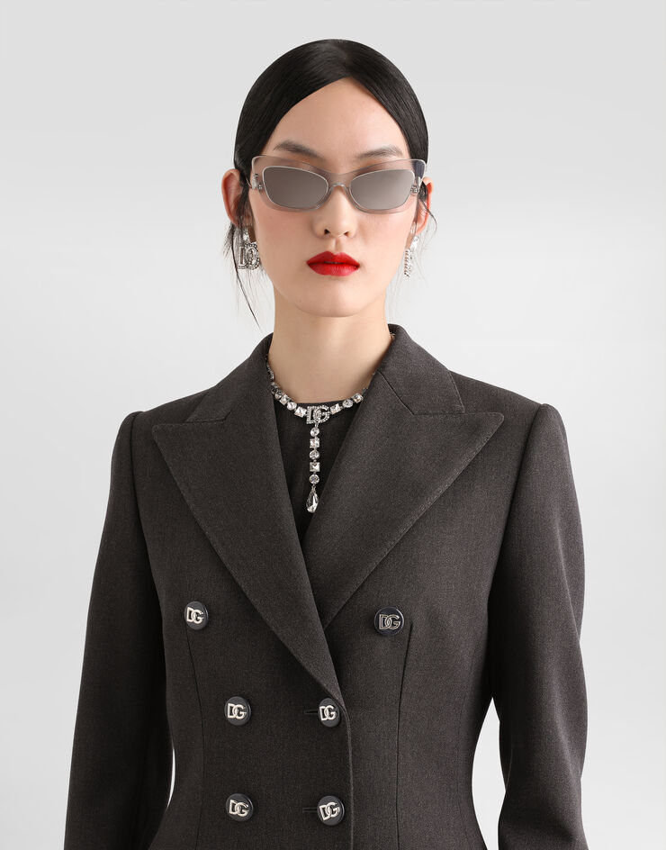 Dolce & Gabbana Zweireihiger Mantel aus Wolle mit DG-Logoknöpfen Grau F0W2CTFU287