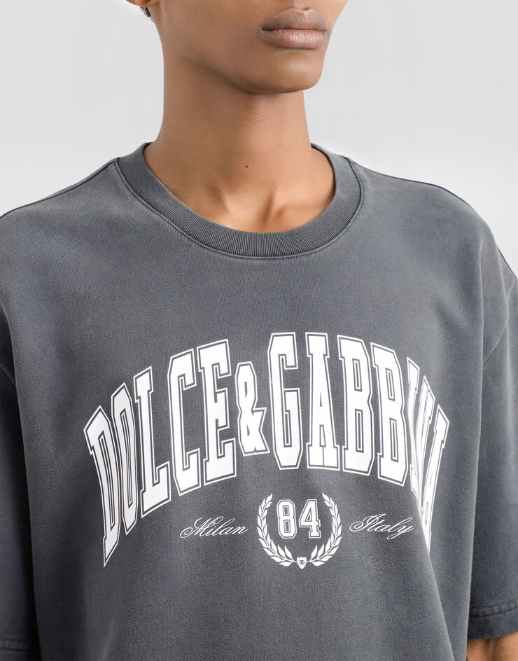 Dolce & Gabbana T-Shirt aus Baumwolle mit Print Grey G8TA2TG7PK7