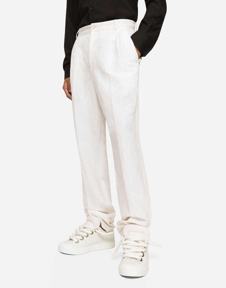 Dolce & Gabbana سروال محبوك من كتان وحرير أبيض GV1CXTFUTAZ