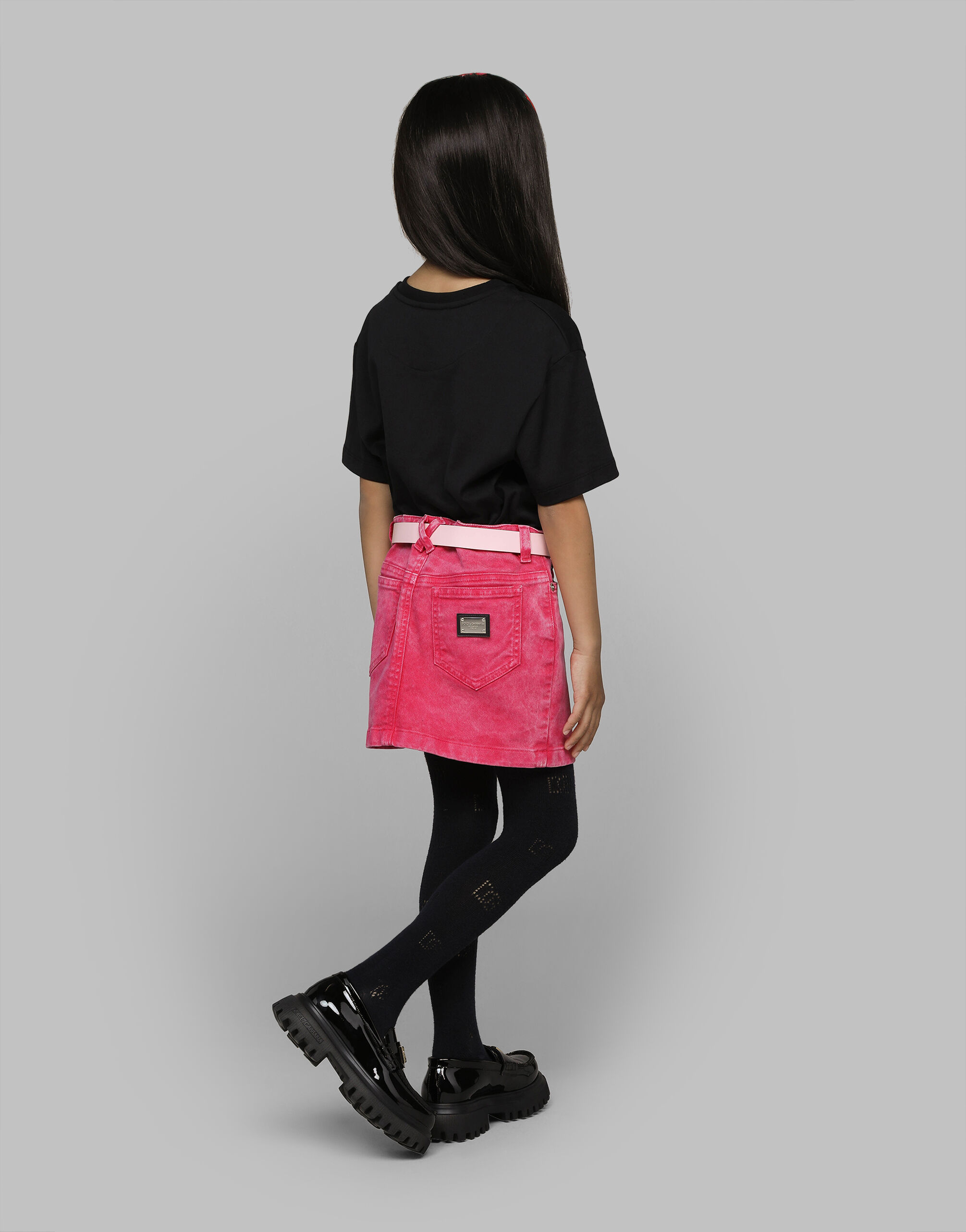 Blackのガールズ Dolce&Gabbanaロゴ＆ローズ ジャージー Tシャツ