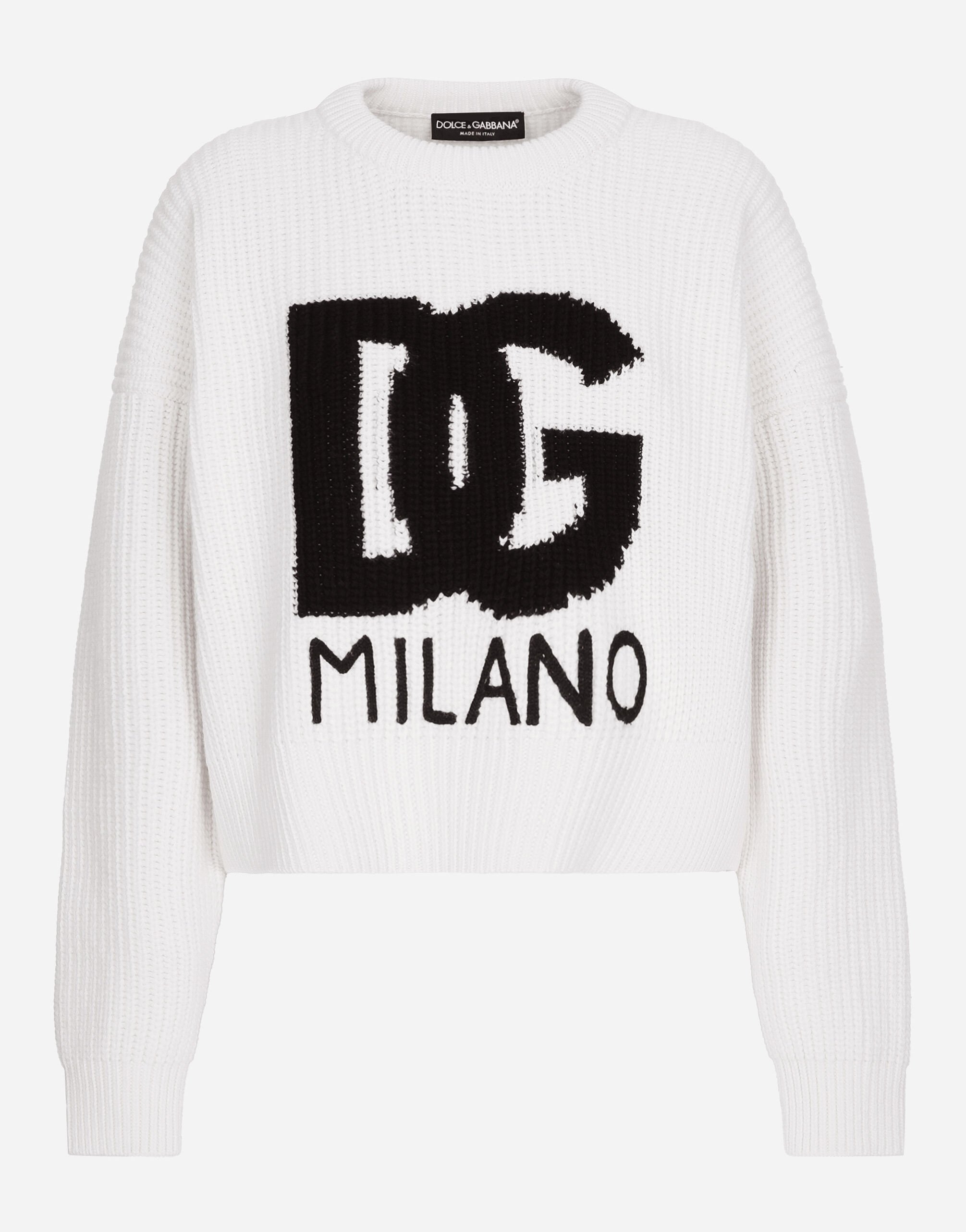 Dolce & Gabbana Maglia in lana a coste con logo DG Rosa FXV07ZJBSHX