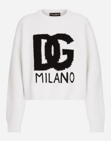 Dolce & Gabbana Jersey de lana de canalé con logotipo DG Verde FXZ01ZJBSHY