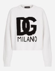 Dolce & Gabbana Ribbed wool sweater with DG logo Green FXZ01ZJBSHY