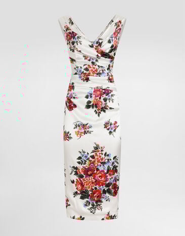 Dolce & Gabbana Flower bouquet-print satin dress Multicolor F612RTFSICE