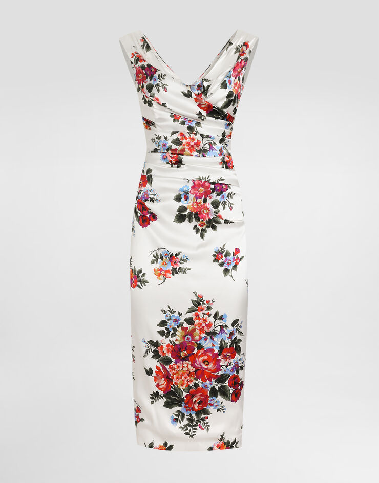 Dolce & Gabbana Flower bouquet-print satin dress Multicolor F612RTFSICE