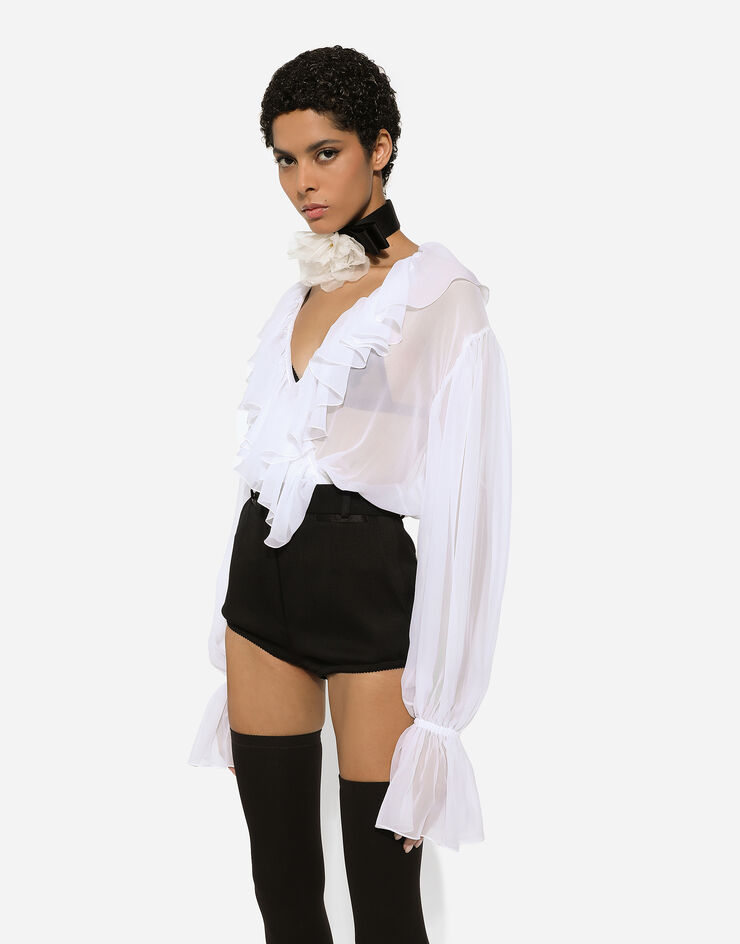 Dolce & Gabbana Chiffon blouse with ruffles White F79FGTFU1AT