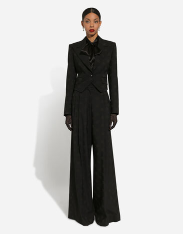 Dolce & Gabbana Flared wool jacquard pants with DG logo Black FTCP2TFJ2CI