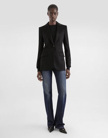 Dolce & Gabbana Single-breasted jacket in silk and Cashmere Black F29KNTGDDC0