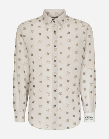 Dolce&Gabbana Poplin shirt with flower embroidery Grey G2SO4TFURM3