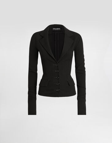 Dolce & Gabbana Single-breasted wool canvas jacket Black F27HATFUBCE