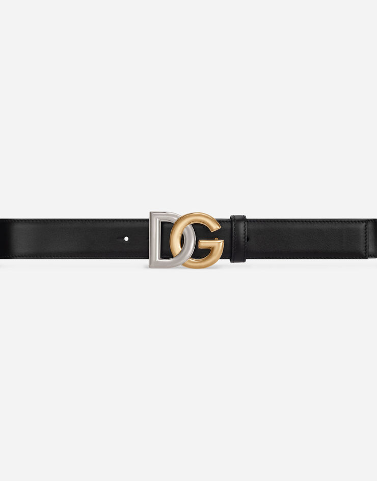 Dolce & Gabbana Ceinture en cuir de veau avec logo DG bi-métal Noir BC4772AG251