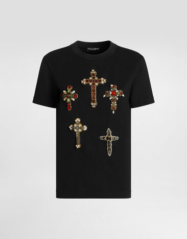Dolce & Gabbana Cotton t-shirt with embroidery Black F8W54ZGDDXV