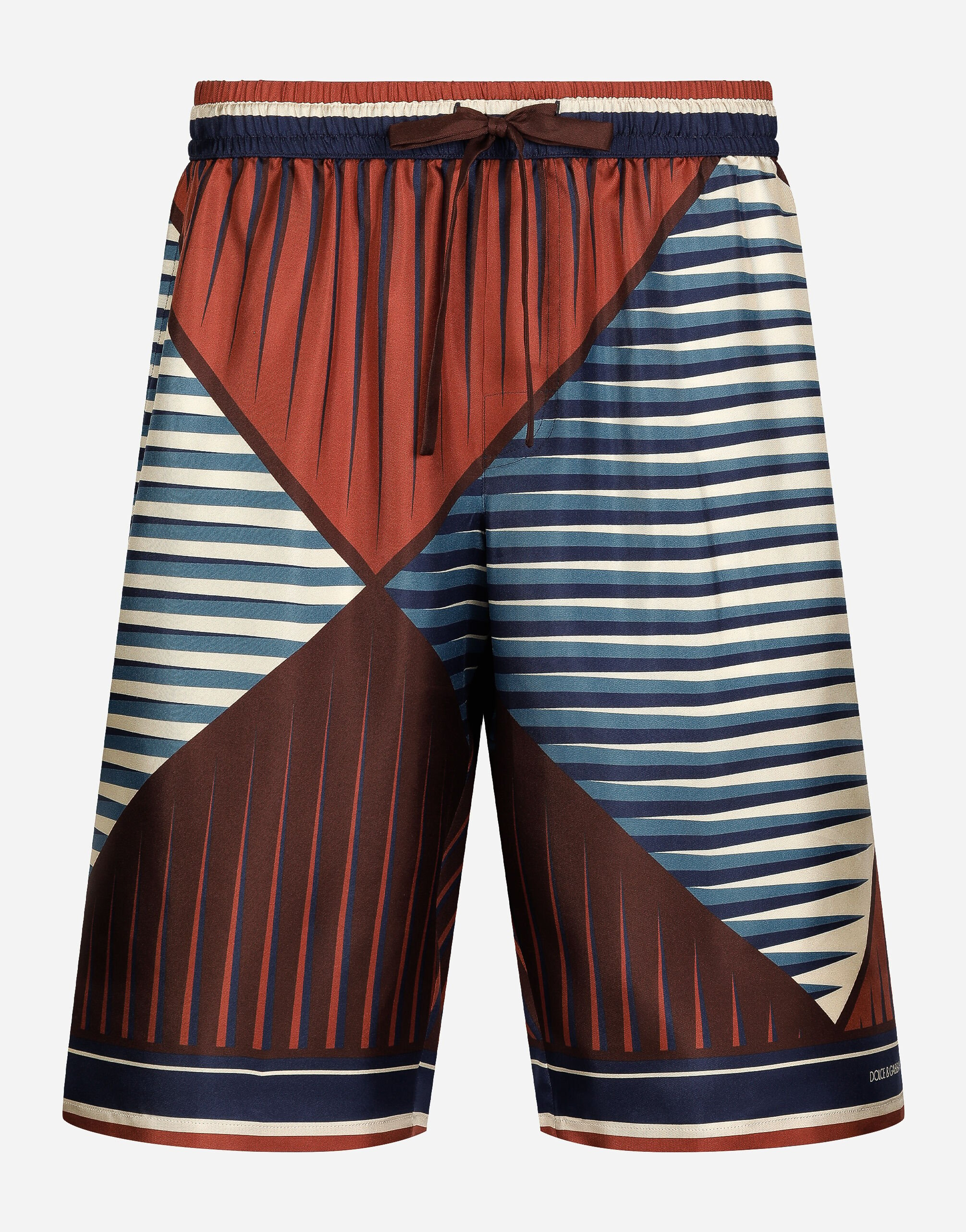 Dolce & Gabbana Printed silk jogging shorts Beige G9AOGTGH459