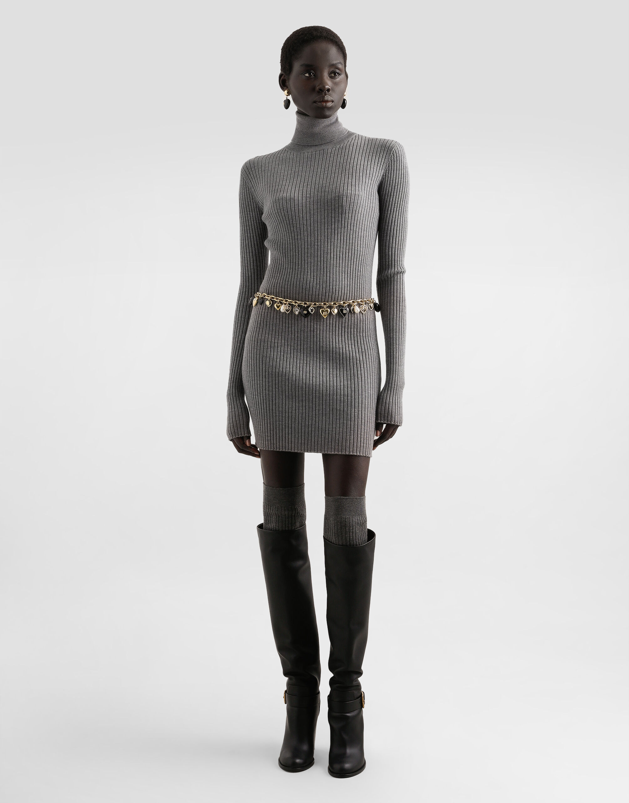 Turtleneck long dress in wool - thumbnail 2