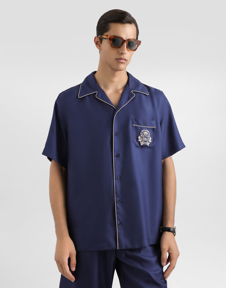 Dolce & Gabbana Hawaii silk shirt with embroidery Blue G5KS3ZGK254