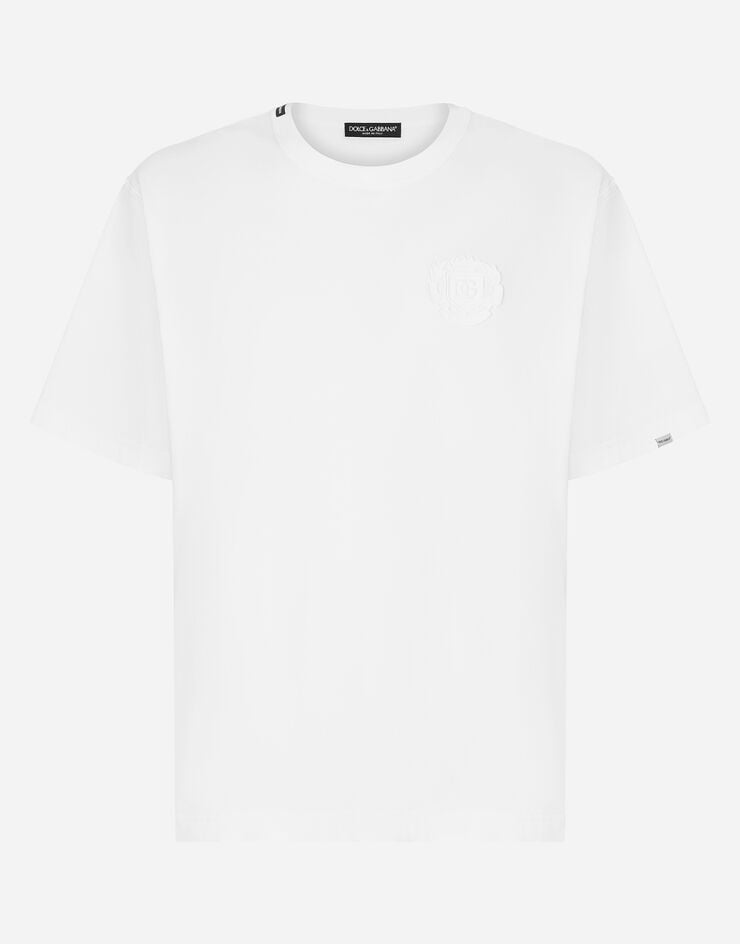 Dolce & Gabbana T-Shirt aus Baumwolle mit Logostickerei Weiss G8PN9ZG7NYJ