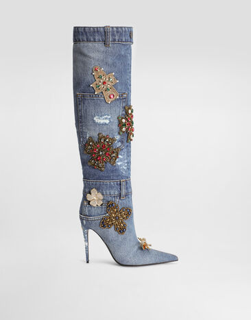 Dolce & Gabbana Denim boots with embroidery and stones Multicolor CU1216AN624