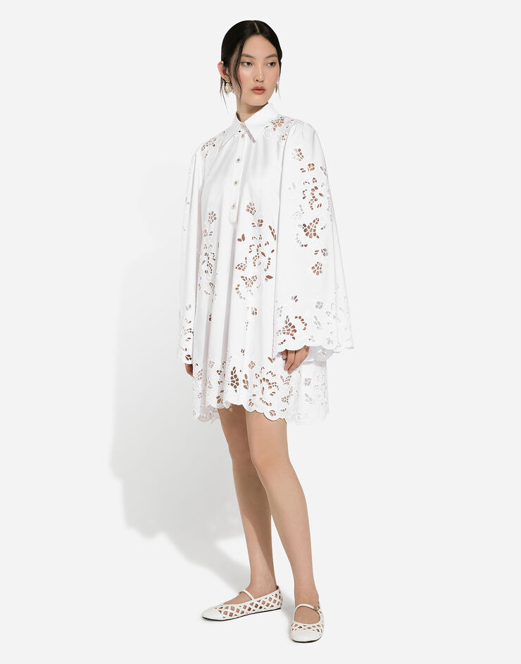 Dolce & Gabbana Robe-chemise en coton avec broderie ajourée Blanc F6JMIZGDCJL