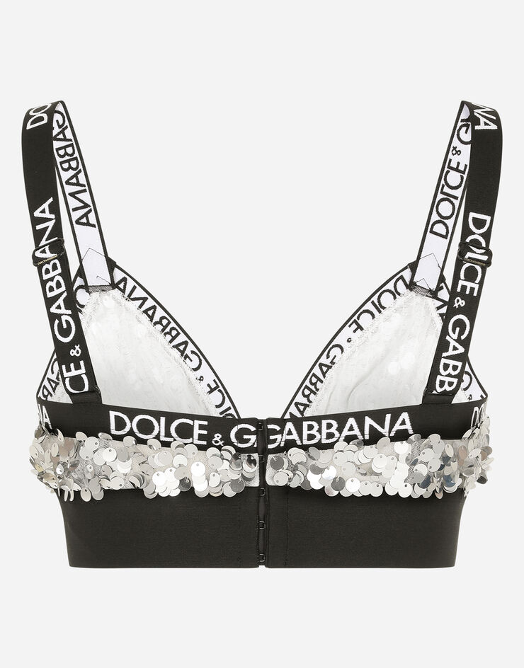 Dolce & Gabbana Sequined triangle bra with branded elastic Silver O1C02TFLSA8