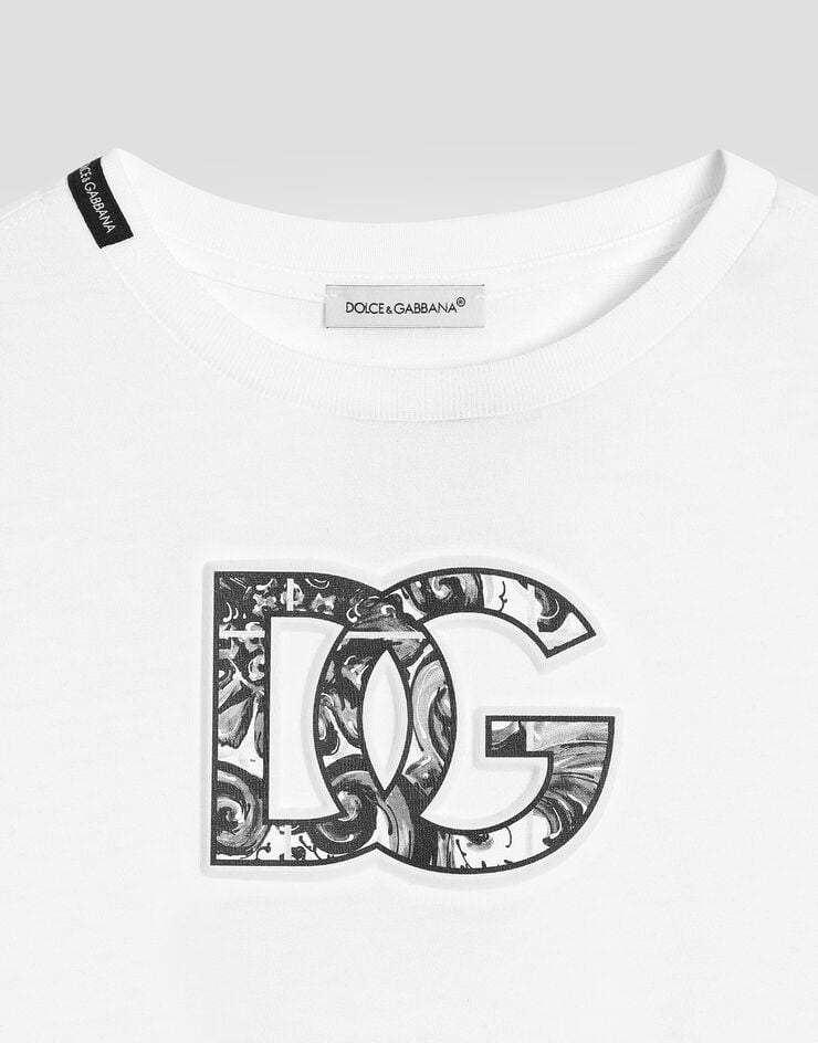 Dolce & Gabbana Short-sleeved t-shirt with embossed DG majolica-print logo Multicolor L4JTHVG7NVC