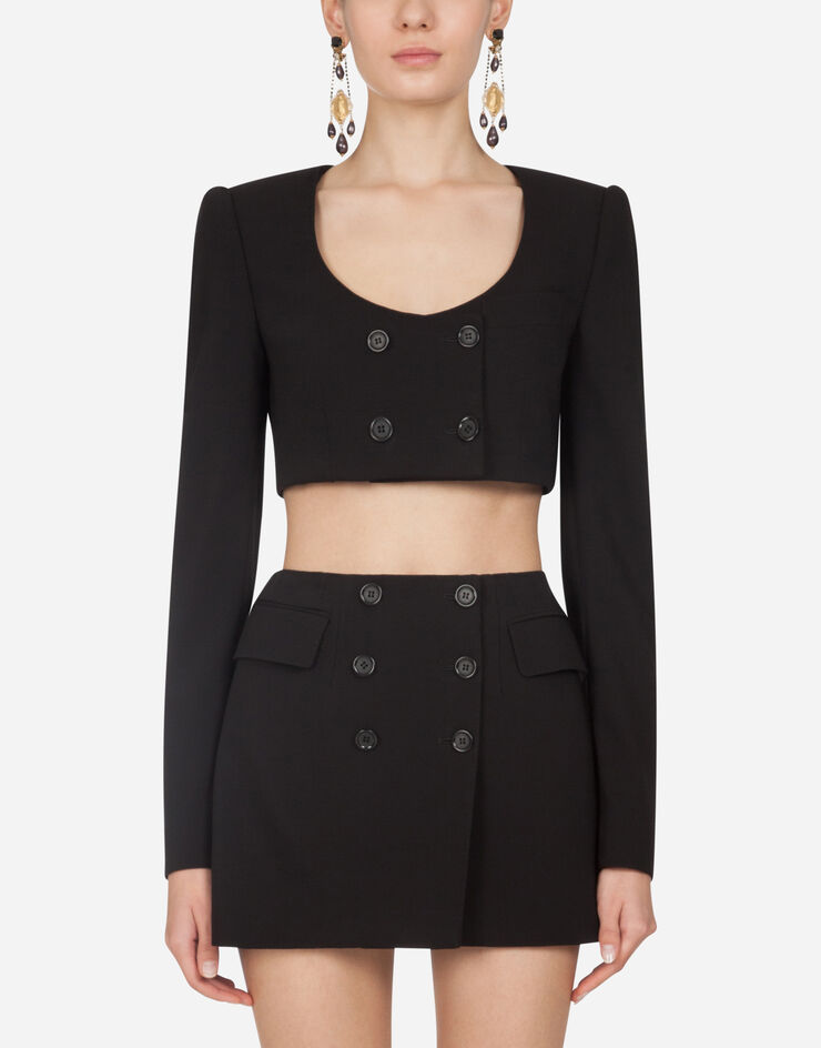 Dolce & Gabbana Double-breasted spencer blazer in wool canvas BLACK F28VZTFUCC6