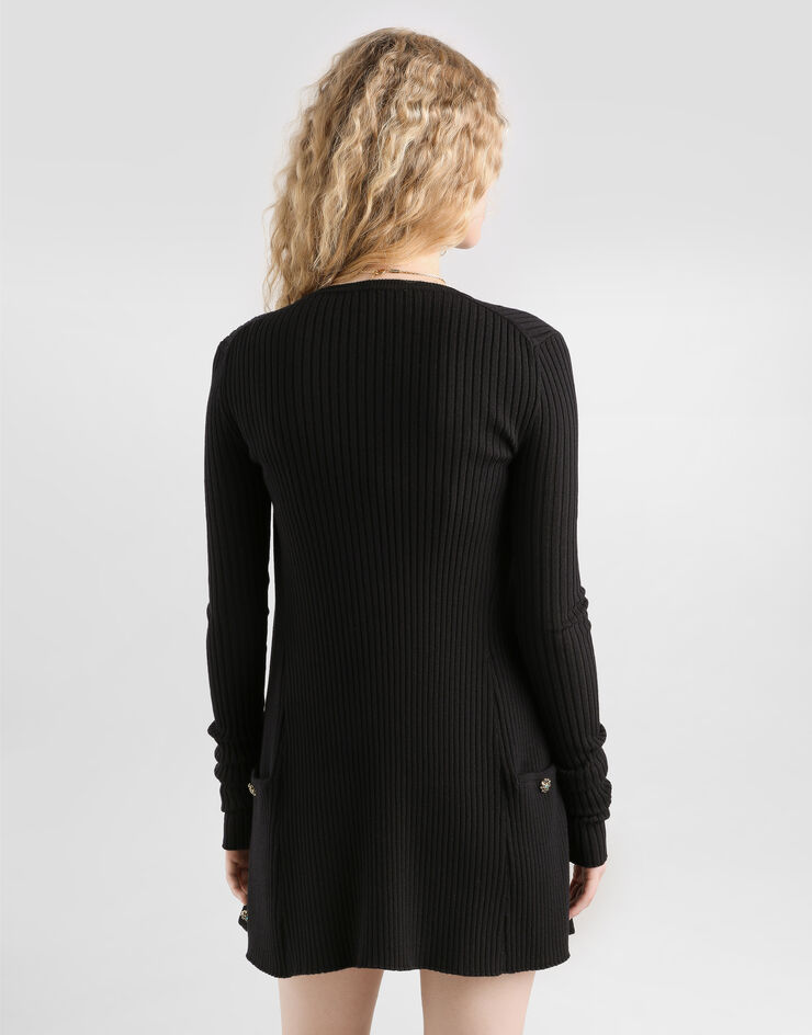 Dolce & Gabbana Cardigan côtelé en laine vierge Noir FXVCNZJCVXG