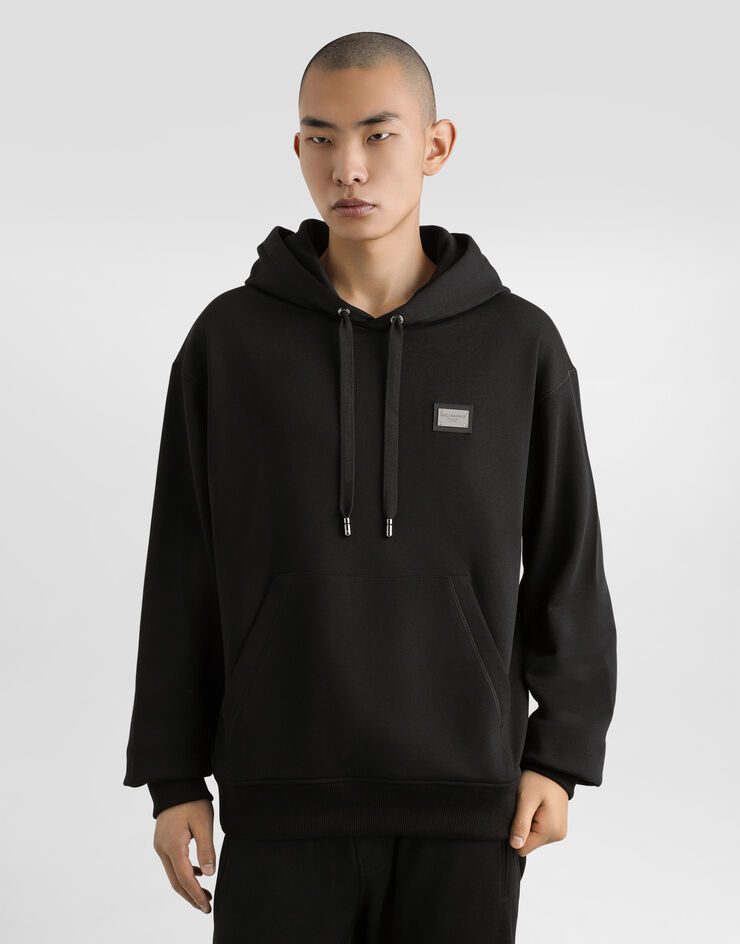 Dolce&Gabbana Jersey hoodie with branded tag Black G9ZU0TG7F2G