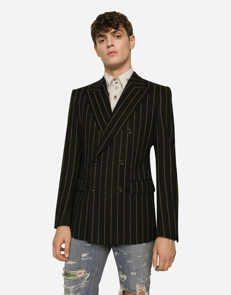 Dolce&Gabbana Double-breasted jacket in pinstripe stretch wool Multicolor G2QU4TFRMD4