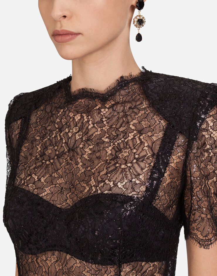 Dolce & Gabbana Short-sleeved lamé lace top NERO F73Z4THLM01