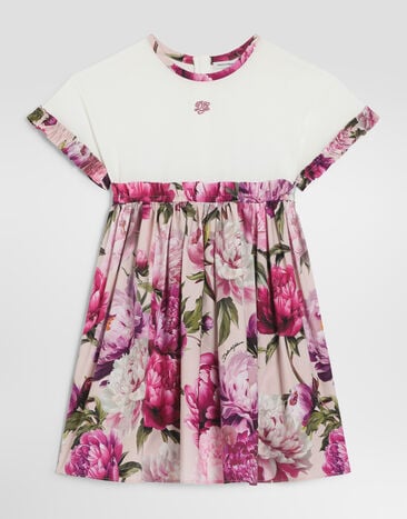 Dolce & Gabbana Kleid aus Materialmix mit Pfingstrosen-Print Multicolor L5JDBQG7QZY
