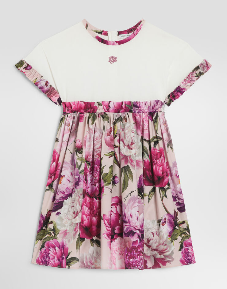 Dolce & Gabbana Kleid aus Materialmix mit Pfingstrosen-Print Dolce & Gabbana Kleid aus Materialmix mit Pfingstrosen-Print Multicolor L5JDBQG7QZY