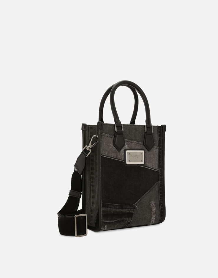 Dolce&Gabbana Маленькая сумка-шоппер из денима в технике пэчворк черный BM2123AQ437