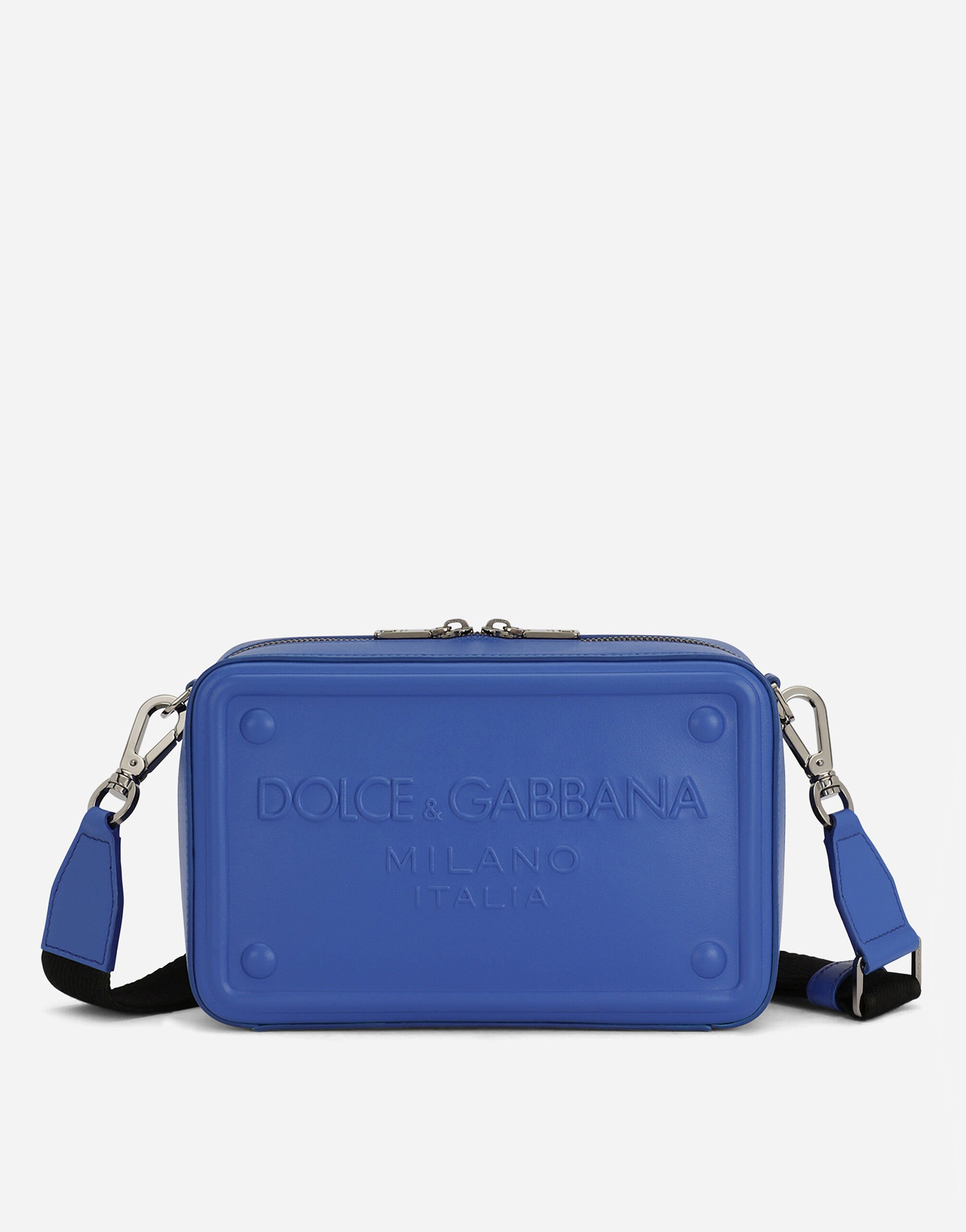 Dolce&Gabbana Calfskin crossbody bag with raised logo Blue GW3JATFUFJR